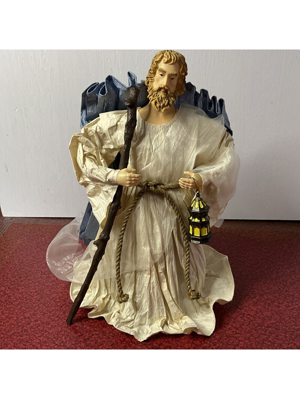 Large Nativity Figurine Joseph Crepe Paper Fabric Christmas 11.5 inch Vintage